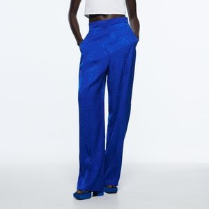 Zara nwt royal blue jacquard menswear full length womens pants Blogger fav